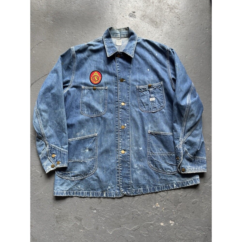 Vintage 60s Lee 91-J Strohs Beer Chainstitch Denim Chore Jacket XL